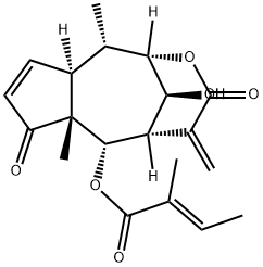 (E)-2-Methyl-2-butenoic acid [(1S,11S)-11-hydroxy-1α,7aβ-dimethyl-5-methylene-4,8-dioxo-2β,6β-methano-1,4,5,6,7,7a,8,10aα-octahydro-2H-cyclopent[d]oxonin-7α-yl] ester Struktur