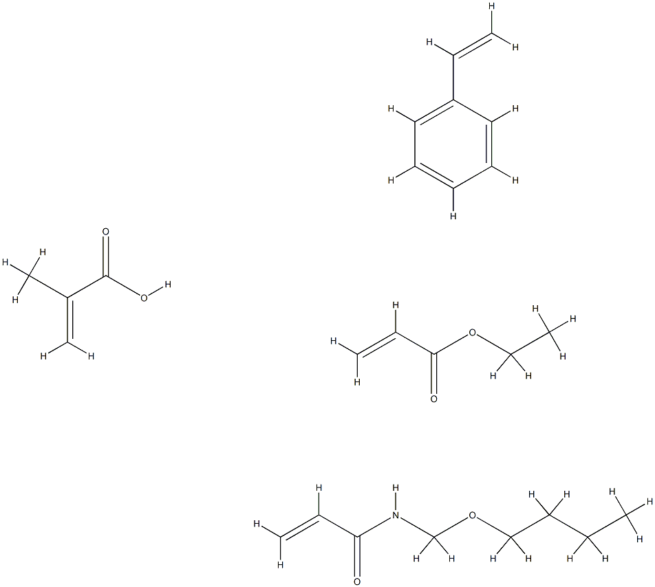 2-Propenoic acid, 2-methyl-, polymer with N-(butoxymethyl)-2-propenamide, ethenylbenzene and ethyl 2-propenoate Ethyl acrylate, styrene, N-butoxymethylacrylamide, methacrylic acidpolymer Struktur