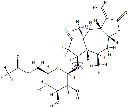 (3aR,7aα,9aα)-3,3a,4,4a,6,7,7a,8,9,9a-Decahydro-7α-[(6-O-acetyl-β-D-glucopyranosyl)oxy]-4aβ,8α-dimethyl-3-methyleneazuleno[6,5-b]furan-2,5-dione Struktur