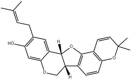 (6bR,12bR)-6bβ,12bβ-Dihydro-3,3-dimethyl-11-(3-methyl-2-butenyl)-3H,7H-furo[3,2-c:5,4-f']bis[1]benzopyran-10-ol Struktur