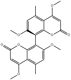 (+)-4,4',7,7'-Tetramethoxy-5,5'-dimethyl-8,8'-bi(2H-1-benzopyran)-2,2'-dione Struktur