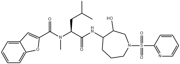 2-Benzofurancarboxamide,N-[(1S)-1-[[[hexahydro-3-hydroxy-1-(2-pyridinylsulfonyl)-1H-azepin-4-yl]amino]carbonyl]-3-methylbutyl]-N-methyl-(9CI) Struktur