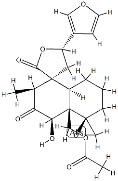 (2'S,3S,4'R,4'aR,5S,5'R,8'aS)-2'-Methyl-4'-hydroxy-4'a-(acetoxymethyl)-5-(3-furyl)-4,4',4'a,5,6',7',8',8'a-octahydrodispiro[furan-3(2H),1'(5'H)-naphthalene-5',2''-oxirane]-2,3'(2'H)-dione Struktur