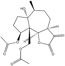 (3aS,9bβ)-3a,4,5,6,6a,7,8,9,9a,9b-Decahydro-9α-acetoxy-9aα-acetoxymethyl-6aβ-hydroxy-6α-methyl-3-methyleneazuleno[4,5-b]furan-2(3H)-one Struktur