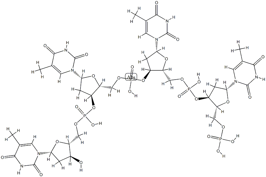 [(2R,3S,5R)-3-[hydroxy-[[(2R,3S,5R)-3-[hydroxy-[[(2R,3S,5R)-3-[hydroxy -[[(2R,3S,5R)-3-hydroxy-5-(5-methyl-2,4-dioxo-pyrimidin-1-yl)oxolan-2- yl]methoxy]phosphoryl]oxy-5-(5-methyl-2,4-dioxo-pyrimidin-1-yl)oxolan- 2-yl]methoxy]phosphoryl]oxy-5-(5-methyl-2,4-dioxo-pyrimidin-1-yl)oxola n-2-yl]methoxy]phosphoryl]oxy-5-(5-methyl-2,4-dioxo-pyrimidin-1-yl)oxo lan-2-yl]methoxyphosphonic acid Struktur