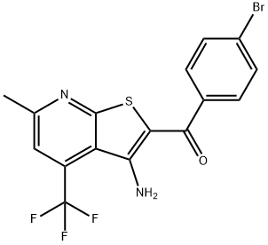 [3-amino-6-methyl-4-(trifluoromethyl)thieno[2,3-b]pyridin-2-yl](4-bromophenyl)methanone Struktur