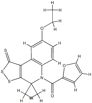 8-ethoxy-5-(2-furoyl)-4,4-dimethyl-4,5-dihydro-1H-[1,2]dithiolo[3,4-c]quinoline-1-thione Struktur