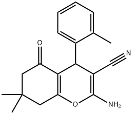 2-amino-7,7-dimethyl-4-(2-methylphenyl)-5-oxo-5,6,7,8-tetrahydro-4H-chromene-3-carbonitrile Struktur