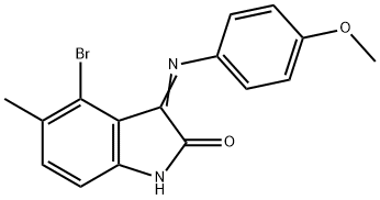 4-bromo-3-[(4-methoxyphenyl)imino]-5-methyl-1,3-dihydro-2H-indol-2-one Struktur