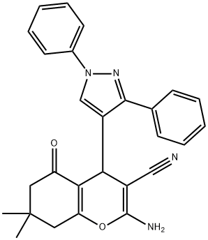 2-amino-4-(1,3-diphenyl-1H-pyrazol-4-yl)-7,7-dimethyl-5-oxo-5,6,7,8-tetrahydro-4H-chromene-3-carbonitrile Struktur