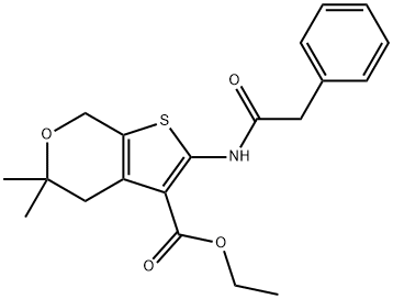 ethyl 5,5-dimethyl-2-[(phenylacetyl)amino]-4,7-dihydro-5H-thieno[2,3-c]pyran-3-carboxylate Struktur