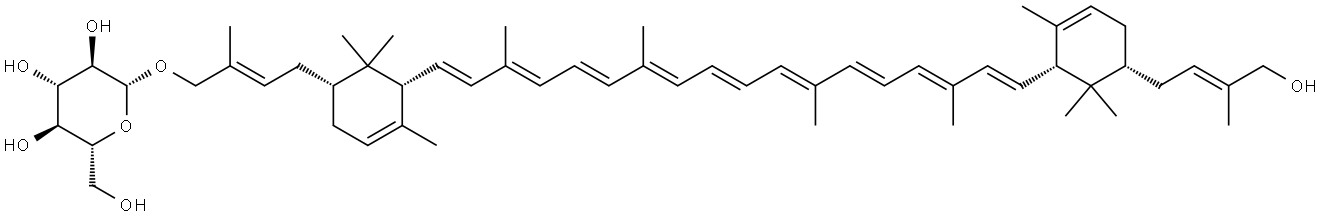 2-[4-(β-D-Glucopyranosyloxy)-3-methyl-2-butenyl]-2'-(4-hydroxy-3-methyl-2-butenyl)-ε,ε-carotene Struktur