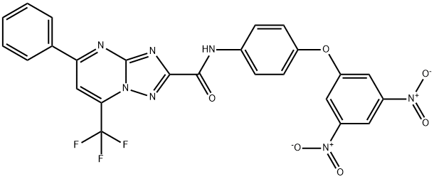 N-(4-{3,5-dinitrophenoxy}phenyl)-5-phenyl-7-(trifluoromethyl)[1,2,4]triazolo[1,5-a]pyrimidine-2-carboxamide Struktur