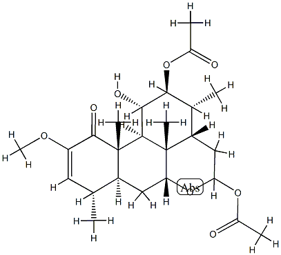 12β,16-Bis(acetyloxy)-11α-hydroxy-2-methoxypicras-2-en-1-one Struktur