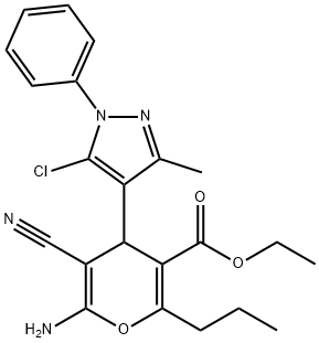 ethyl 6-amino-4-(5-chloro-3-methyl-1-phenyl-1H-pyrazol-4-yl)-5-cyano-2-propyl-4H-pyran-3-carboxylate Struktur