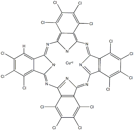 [1,2,3,4,8,9,10,11,15,16,17,18,22,23,24-pentadecachlorophthalocyaninato(2-)]copper Struktur