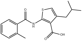 4-isobutyl-2-[(2-methylbenzoyl)amino]-3-thiophenecarboxylic acid Struktur