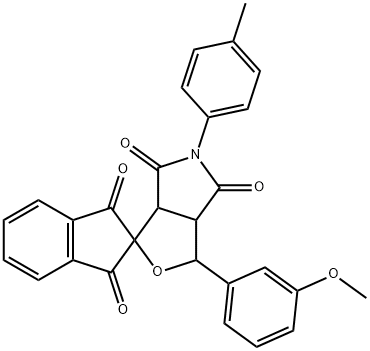 1-(3-methoxyphenyl)-5-(4-methylphenyl)-3a,6a-dihydrosprio[1H-furo[3,4-c]pyrrole-3,2'-(1'H)-indene]-1',3',4,6(2'H,3H,5H)-tetrone Struktur