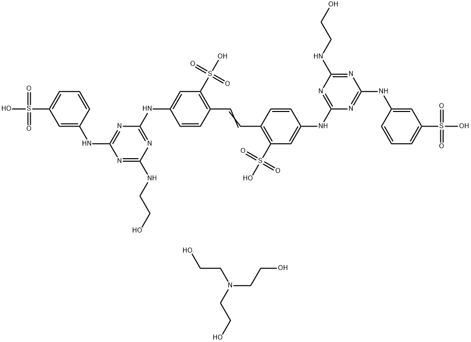 4,4'-bis[[4-[(2-hydroxyethyl)amino]-6-[(3-sulphophenyl)amino]-1,3,5-triazin-2-yl]amino]stilbene-2,2'-disulphonic acid, compound with 2,2',2''-nitrilotriethanol (1:4) Struktur