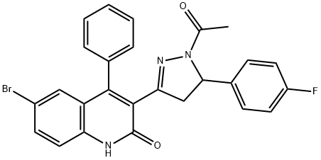 3-[1-acetyl-5-(4-fluorophenyl)-4,5-dihydro-1H-pyrazol-3-yl]-6-bromo-4-phenylquinolin-2(1H)-one Struktur