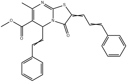 methyl 7-methyl-3-oxo-2-(3-phenyl-2-propenylidene)-5-(2-phenylvinyl)-2,3-dihydro-5H-[1,3]thiazolo[3,2-a]pyrimidine-6-carboxylate Struktur