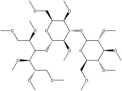 4-O-[3-O-(2-O,3-O,4-O,6-O-Tetramethyl-β-D-glucopyranosyl)-2-O,4-O,6-O-trimethyl-β-D-glucopyranosyl]-1-O,2-O,3-O,5-O,6-O-pentamethyl-D-glucitol Struktur