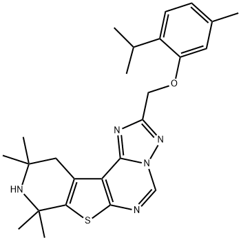 2-[(2-isopropyl-5-methylphenoxy)methyl]-8,8,10,10-tetramethyl-8,9,10,11-tetrahydropyrido[4',3':4,5]thieno[3,2-e][1,2,4]triazolo[1,5-c]pyrimidine Struktur