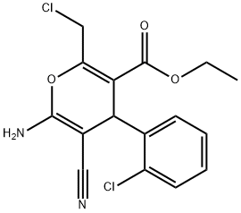 ethyl 6-amino-2-(chloromethyl)-4-(2-chlorophenyl)-5-cyano-4H-pyran-3-carboxylate Struktur