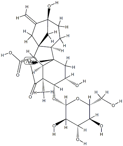 2β-(β-D-Glucopyranosyloxy)-3β,4aα,7-trihydroxy-1-methyl-8-methylenegibbane-1α,10β-dicarboxylic acid 1,4a-lactone Struktur