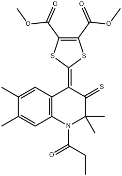 dimethyl 2-(2,2,6,7-tetramethyl-1-propionyl-3-thioxo-2,3-dihydro-4(1H)-quinolinylidene)-1,3-dithiole-4,5-dicarboxylate Struktur