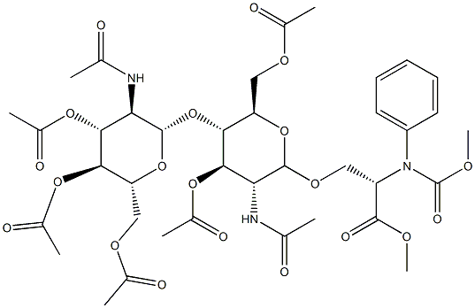 3-[[3-O,6-O-Diacetyl-4-O-(3-O,4-O,6-O-triacetyl-2-acetylamino-2-deoxy-β-D-glucopyranosyl)-2-acetylamino-2-deoxy-β-D-glucopyranosyl]oxy]-N-[(phenylmethoxy)carbonyl]-L-alanine methyl ester Struktur