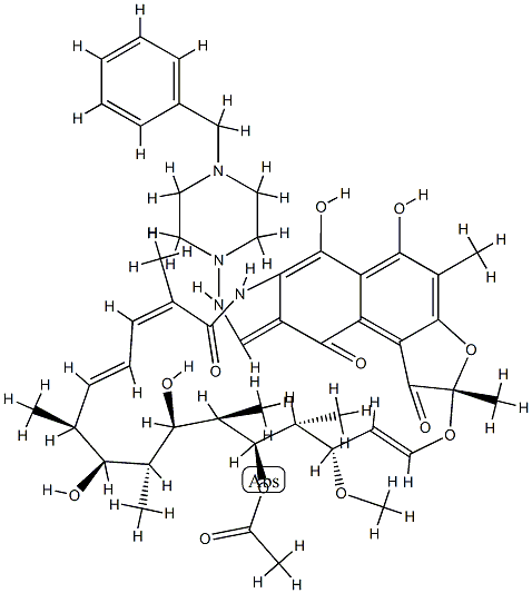 3-[(4-Benzyl-1-piperazinyl)iminomethyl]rifamycin Struktur