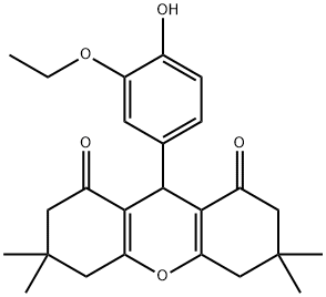 9-(3-ethoxy-4-hydroxyphenyl)-3,3,6,6-tetramethyl-3,4,5,6,7,9-hexahydro-1H-xanthene-1,8(2H)-dione Struktur