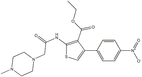 ethyl 4-{4-nitrophenyl}-2-{[(4-methyl-1-piperazinyl)acetyl]amino}-3-thiophenecarboxylate Struktur