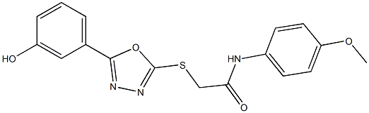 2-{[5-(3-hydroxyphenyl)-1,3,4-oxadiazol-2-yl]sulfanyl}-N-[4-(methyloxy)phenyl]acetamide Struktur