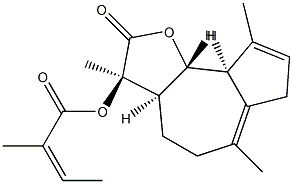 (Z)-2-Methyl-2-butenoic acid (3R)-2,3,3aβ,4,5,7,9aβ,9bα-octahydro-3,6,9-trimethyl-2-oxoazuleno[4,5-b]furan-3α-yl ester Struktur