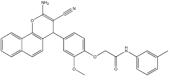 2-[4-(2-amino-3-cyano-4H-benzo[h]chromen-4-yl)-2-methoxyphenoxy]-N-(3-methylphenyl)acetamide Struktur