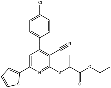 ethyl 2-{[4-(4-chlorophenyl)-3-cyano-6-(2-thienyl)-2-pyridinyl]sulfanyl}propanoate Struktur