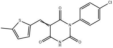 1-(4-chlorophenyl)-5-[(5-methyl-2-thienyl)methylene]-2,4,6(1H,3H,5H)-pyrimidinetrione Struktur