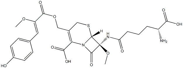 (6R,7S)-7α-[[(R)-5-Amino-5-carboxy-1-oxopentyl]amino]-3-[[[3-(4-hydroxyphenyl)-2-methoxy-1-oxo-2-propenyl]oxy]methyl]-7-methoxy-8-oxo-5-thia-1-azabicyclo[4.2.0]oct-2-ene-2-carboxylic acid Struktur