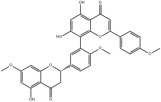 2,3-Dihydro-5,5'',7''-trihydroxy-4',4''',7-trimethoxy-3',8''-biflavone Struktur