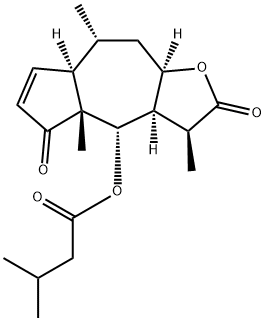 (3aR)-4,4a,7aα,8,9,9aα-Hexahydro-4α-(isovaleryloxy)-3β,4aβ,8α-trimethylazuleno[6,5-b]furan-2,5(3H,3aαH)-dione Struktur