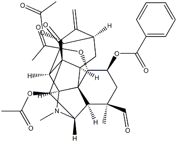 1β,11α,15β-Triacetoxy-2α-benzoyloxy-21-methyl-13-oxo-19,21-secohetisan-19-al Struktur