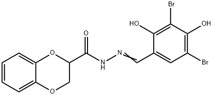 N'-(3,5-dibromo-2,4-dihydroxybenzylidene)-2,3-dihydro-1,4-benzodioxine-2-carbohydrazide Struktur