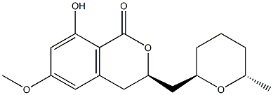 (3R)-3,4-Dihydro-8-hydroxy-6-methoxy-3-[[(2R)-tetrahydro-6α-methyl-2H-pyran-2β-yl]methyl]-1H-2-benzopyran-1-one Struktur