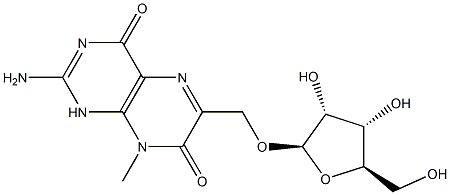 2-Amino-8-methyl-6-[(β-D-ribofuranosyloxy)methyl]-4,7(1H,8H)-pteridinedione Struktur