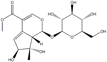 (1S)-1α-(β-D-Glucopyranosyloxy)-1,6,7,7aα-tetrahydro-6α,7β-dihydroxy-7-methylcyclopenta[c]pyran-4-carboxylic acid methyl ester Struktur