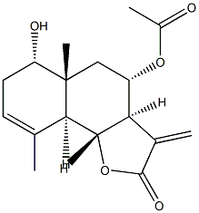 (3aR)-4β-Acetoxy-3a,4,5,5a,6,7,9aβ,9bα-octahydro-6β-hydroxy-5aα,9-dimethyl-3-methylenenaphtho[1,2-b]furan-2(3H)-one Struktur