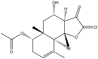 (3aR)-6β-Acetoxy-3aβ,4,5,5a,6,7,9aβ,9bα-octahydro-4β-hydroxy-5aα,9-dimethyl-3-methylenenaphtho[1,2-b]furan-2(3H)-one Struktur