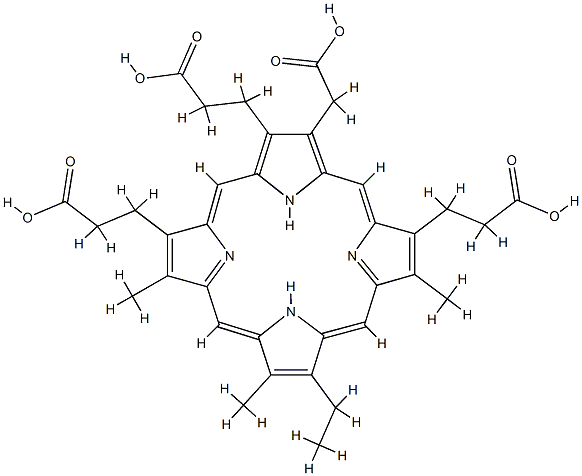 3-(Carboxymethyl)-12-ethyl-8,13,17-trimethyl-21H,23H-porphine-2,7,18-tripropanoic acid Struktur